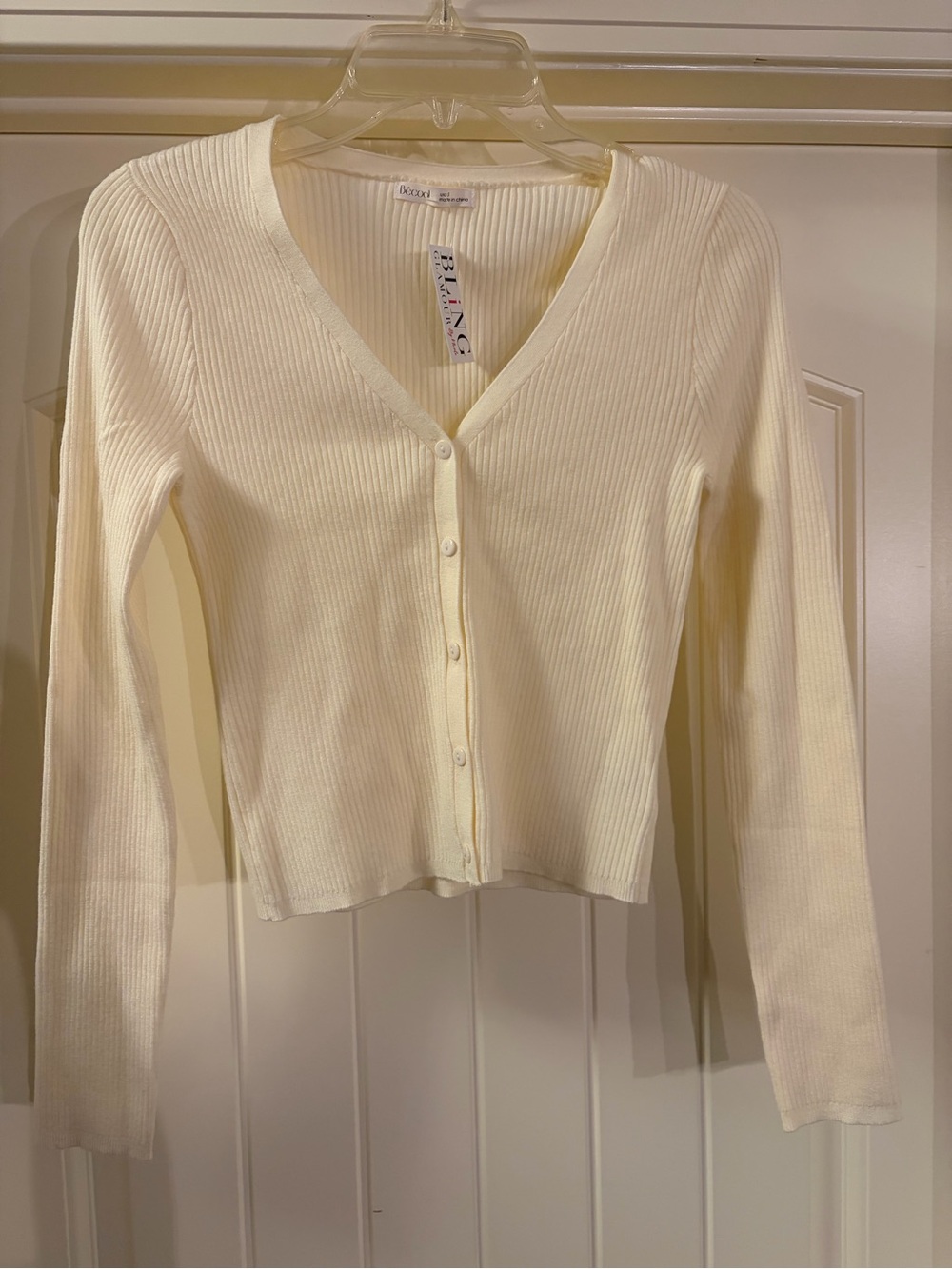 BECOOL Cream Ribbed V-Neck Button-Front Cardigan